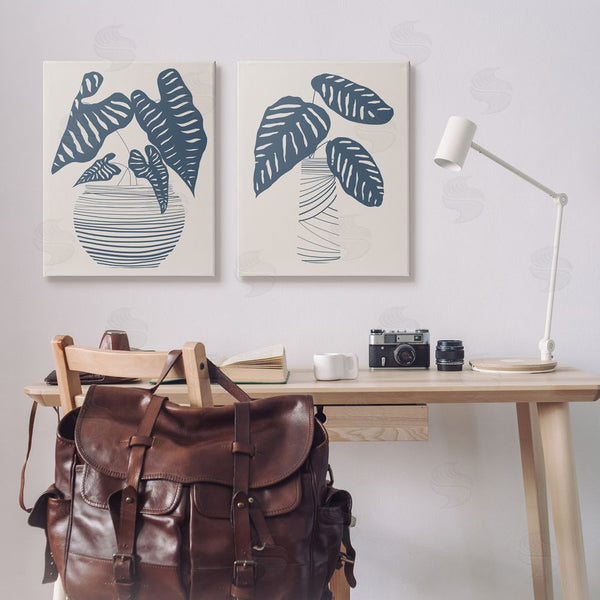 Stupell Industries Daniela Santiago | Neat Potted Plant Leaves Minimal Striped Vases Wall Art