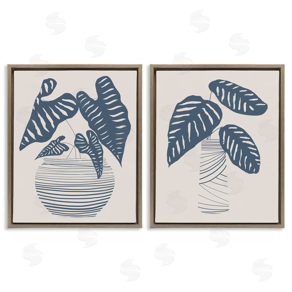 Stupell Industries Daniela Santiago | Neat Potted Plant Leaves Minimal Striped Vases Wall Art