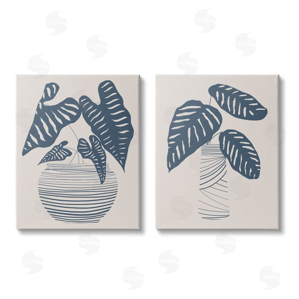 stupell industries Daniela Santiago | Neat Potted Plant Leaves Minimal Striped Vases Wall Art