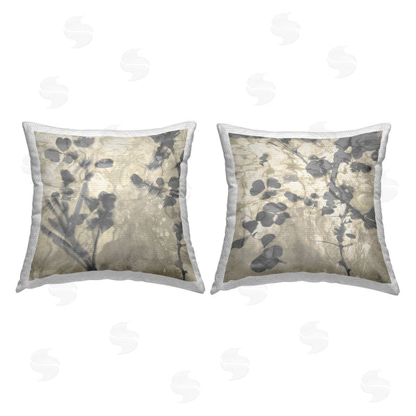 Stupell Industries Danielle Carson | Modern Grey Fluid Botanicals Printed Throw Pillow Set