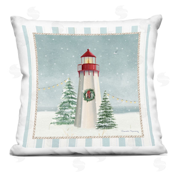 stupell industries Danielle Murray | Coastal Holiday Lighthouse Printed Throw Pillow