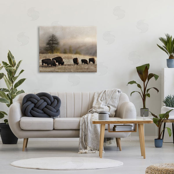 Stupell Industries Danita Delimont | Grazing Bison Rural Grassland Meadow Panoramic Scene Wall Art