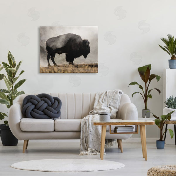 Stupell Industries Danita Delimont | Powerful Bison Grazing Foggy Rural Pasture Photography Wall Art