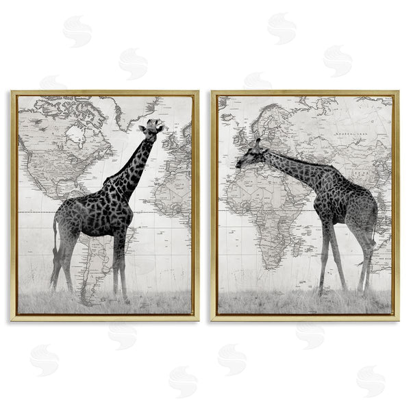 Stupell Industries Danita Delimont | Vintage Giraffes & Maps