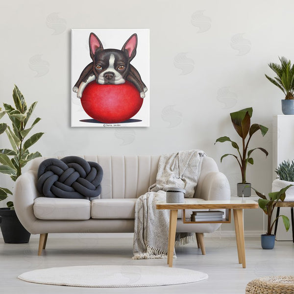 Stupell Industries Danny Gordan | Boston Terrier Big Red Ball Pet Dog Illustration Wall Art