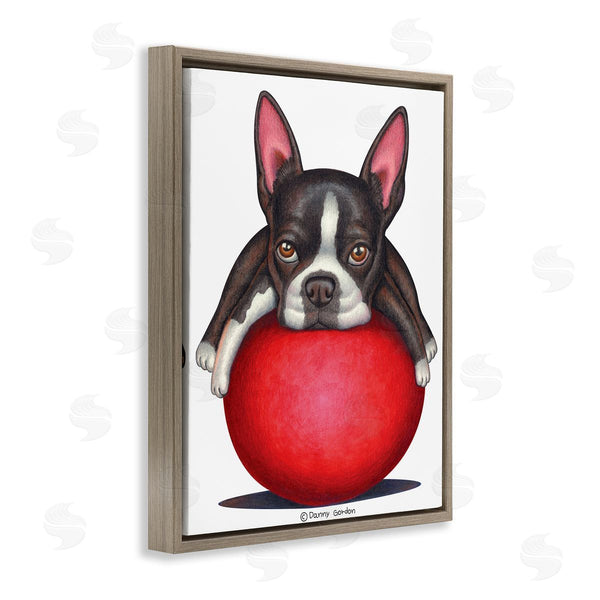 Stupell Industries Danny Gordan | Boston Terrier Big Red Ball Pet Dog Illustration Wall Art