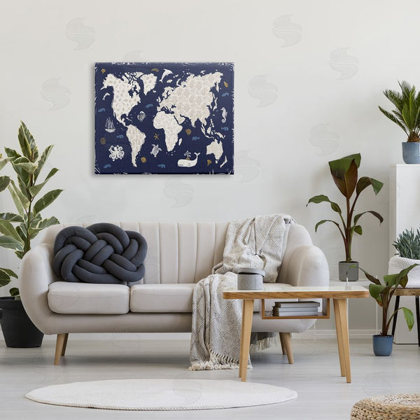 Stupell Industries Daphne Brissonnet | Blue Patterned World Map Wall Art