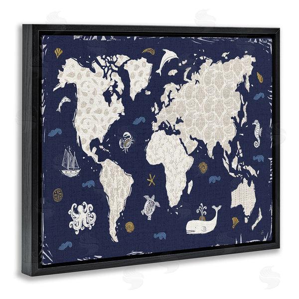 Stupell Industries Daphne Brissonnet | Blue Patterned World Map Wall Art