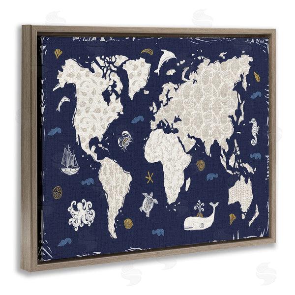 Stupell Industries Daphne Brissonnet | Blue Patterned World Map Wall Art
