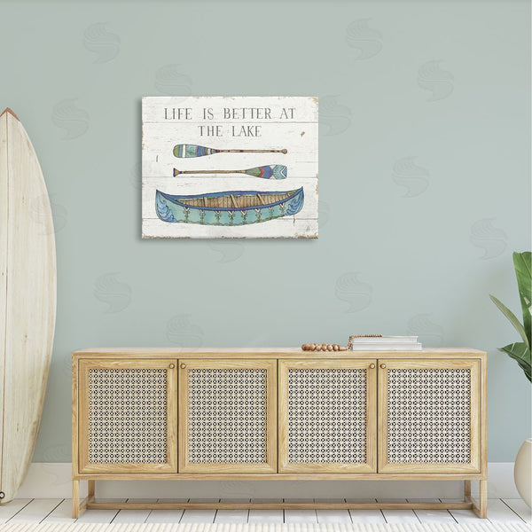 Stupell Industries Daphne Brissonnet | Life Better At Lake Rustic Canoe Ores Grain Pattern Wall Art