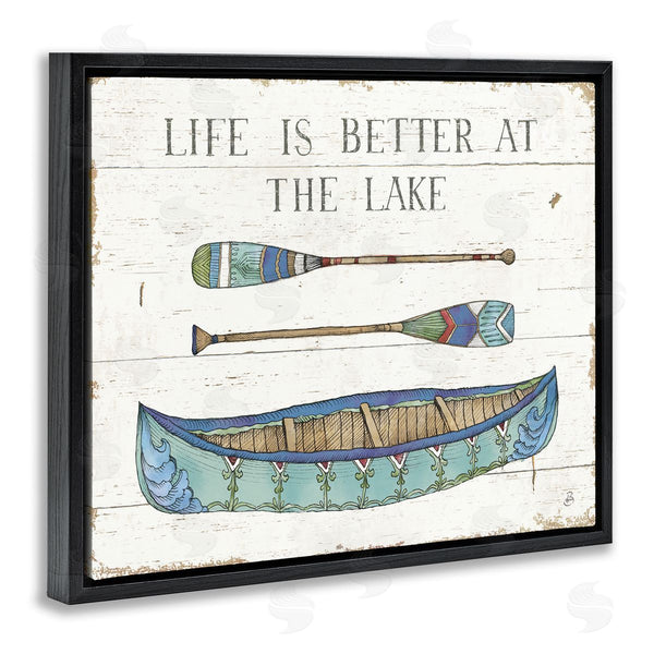 Stupell Industries Daphne Brissonnet | Life Better At Lake Rustic Canoe Ores Grain Pattern Wall Art