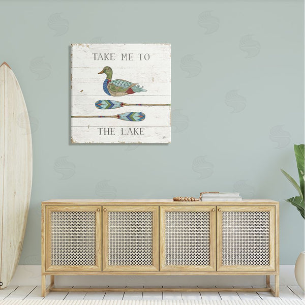 Stupell Industries Daphne Brissonnet | Take Me To Lake Typography Patterned Duck & Ores Wall Art