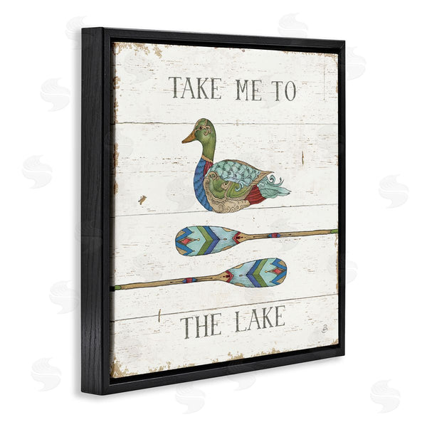 Stupell Industries Daphne Brissonnet | Take Me To Lake Typography Patterned Duck & Ores Wall Art