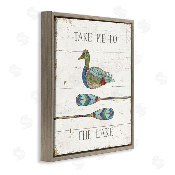 Stupell Industries Daphne Brissonnet | Take Me To Lake Typography Patterned Duck & Ores Wall Art