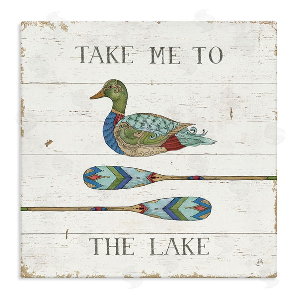 stupell industries Daphne Brissonnet | Take Me To Lake Typography Patterned Duck & Ores Wall Art