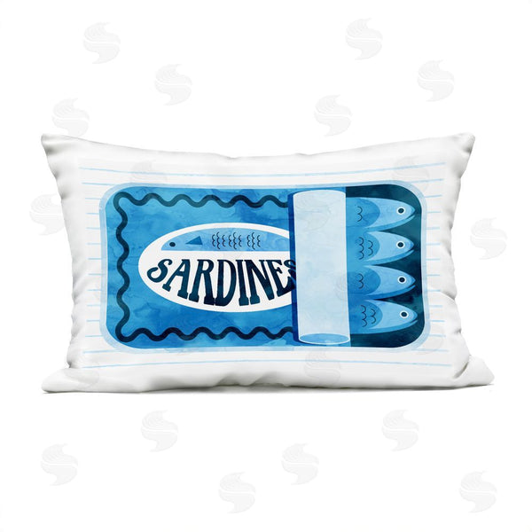 Stupell Industries Daphne Polselli | Blue Sardine Tin Over Stripes Printed Throw Pillow