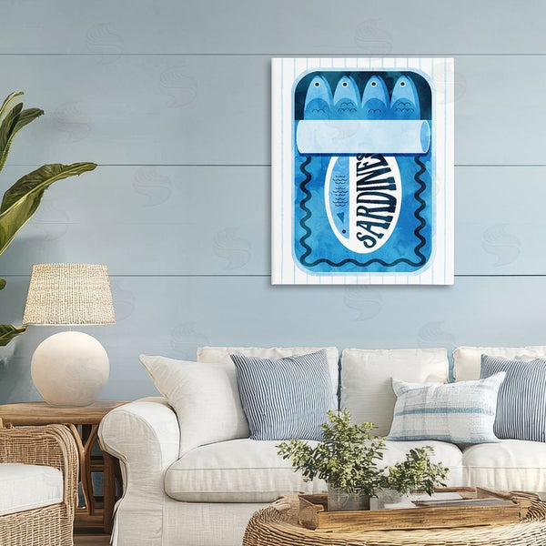 Stupell Industries Daphne Polselli | Blue Sardine Tin Over Stripes Wall Art