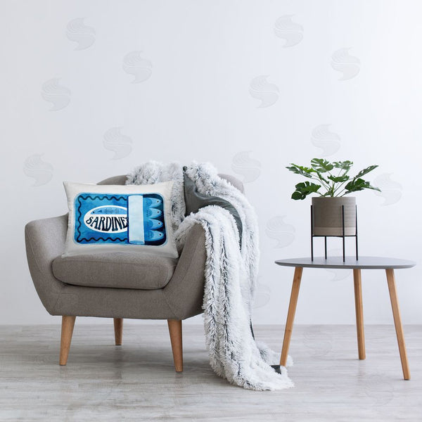 Stupell Industries Daphne Polselli | Retro Blue Sardine Tin Printed Throw Pillow
