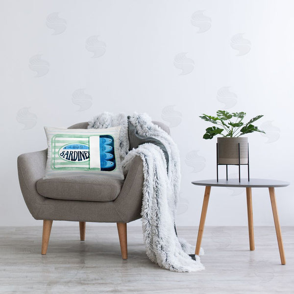Stupell Industries Daphne Polselli | Seafoam Sardine Tin Over Stripes Printed Throw Pillow