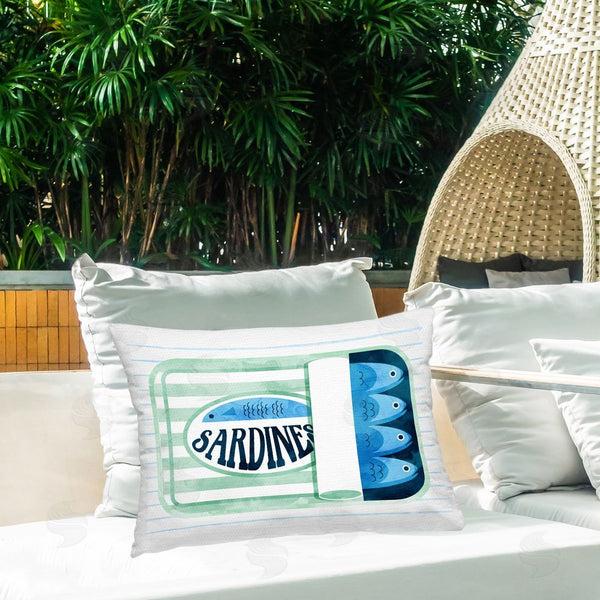 Stupell Industries Daphne Polselli | Seafoam Sardine Tin Over Stripes Printed Throw Pillow