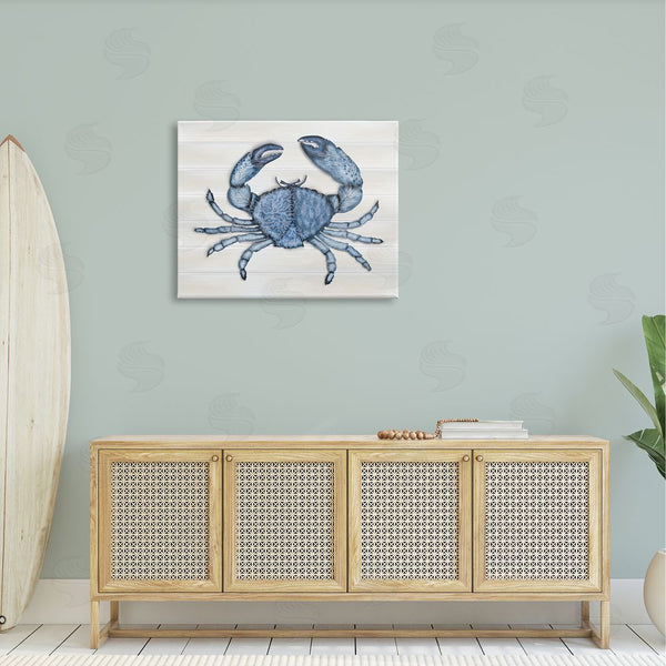 Stupell Industries Darlene Seale | Detailed Blue Crab Grainy Pattern Aquatic Botanicals Wall Art