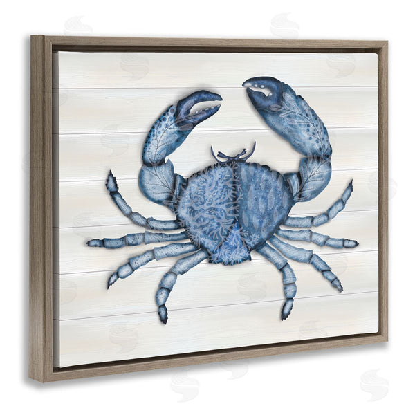 Stupell Industries Darlene Seale | Detailed Blue Crab Grainy Pattern Aquatic Botanicals Wall Art