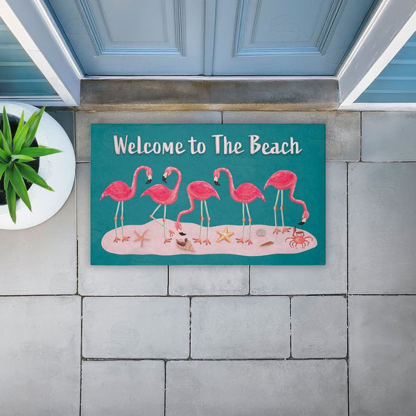 Stupell Industries Darlene Seale | Flamingo Beach Greetings Non-Woven Door Mat