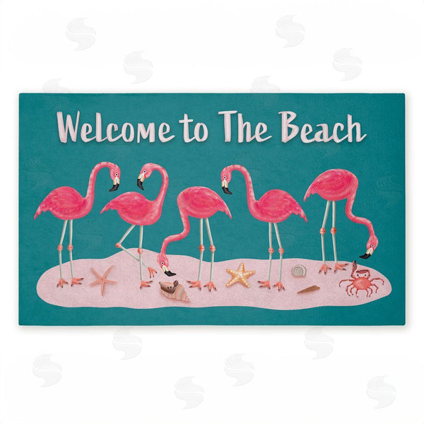 stupell industries Darlene Seale | Flamingo Beach Greetings Non-Woven Door Mat