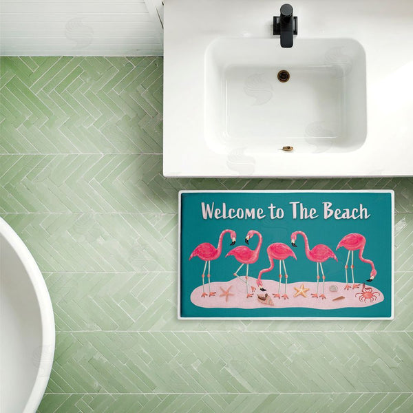 Stupell Industries Darlene Seale | Flamingo Beach Greetings Plush Bath Mat