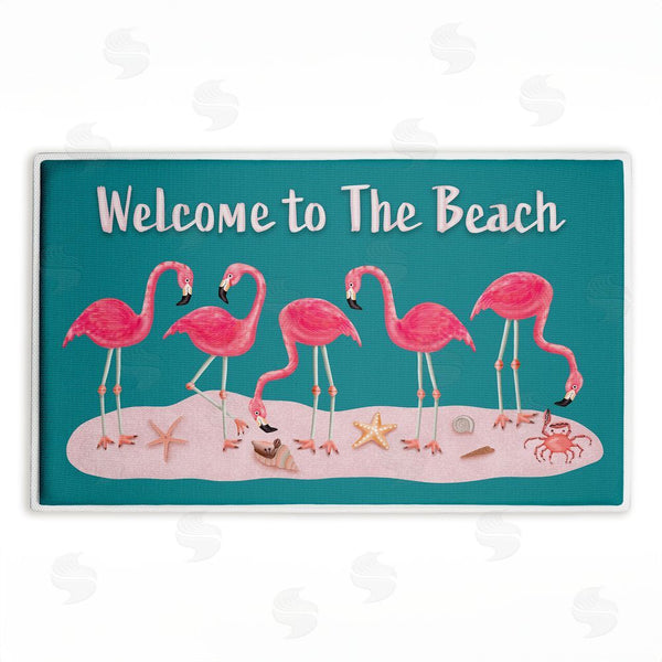 stupell industries Darlene Seale | Flamingo Beach Greetings Plush Bath Mat