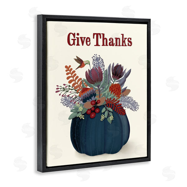 Stupell Industries Darlene Seale | Give Thanks Blue Autumn Harvest Pumpkin Tropical Florals Wall Art