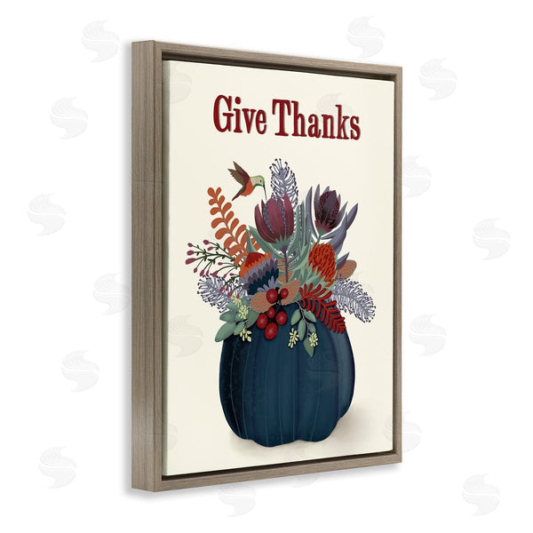 Stupell Industries Darlene Seale | Give Thanks Blue Autumn Harvest Pumpkin Tropical Florals Wall Art