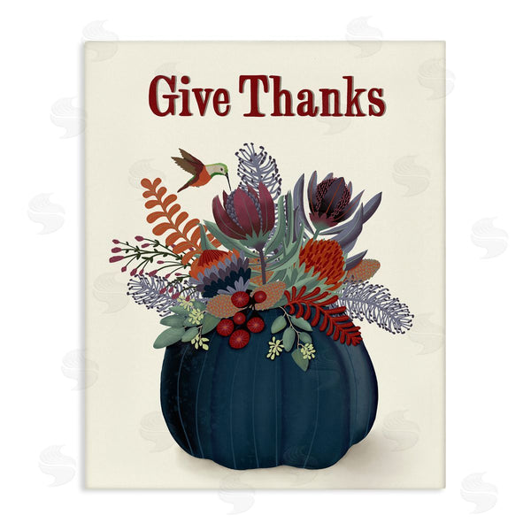 stupell industries Darlene Seale | Give Thanks Blue Autumn Harvest Pumpkin Tropical Florals Wall Art