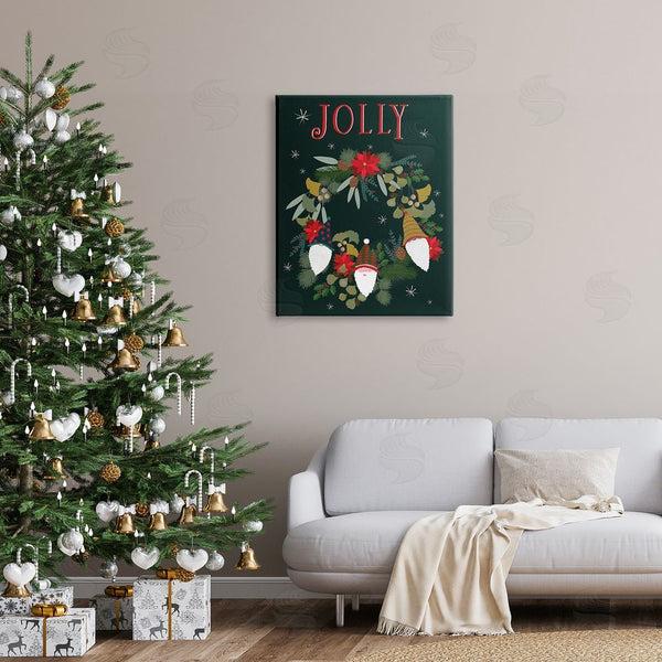 Stupell Industries Darlene Seale | Jolly & Merry Christmas Gnomes Floral Poinsettia Wreath Wall Art