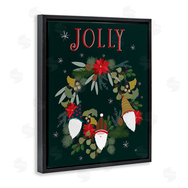 Stupell Industries Darlene Seale | Jolly & Merry Christmas Gnomes Floral Poinsettia Wreath Wall Art