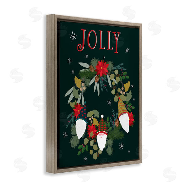 Stupell Industries Darlene Seale | Jolly & Merry Christmas Gnomes Floral Poinsettia Wreath Wall Art