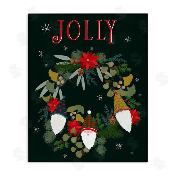 stupell industries Darlene Seale | Jolly & Merry Christmas Gnomes Floral Poinsettia Wreath Wall Art