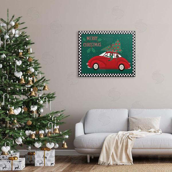 Stupell Industries Darlene Seale | Merry Christmas Greeting Woman Sports Car Christmas Tree Wall Art