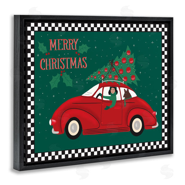Stupell Industries Darlene Seale | Merry Christmas Greeting Woman Sports Car Christmas Tree Wall Art