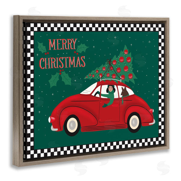 Stupell Industries Darlene Seale | Merry Christmas Greeting Woman Sports Car Christmas Tree Wall Art