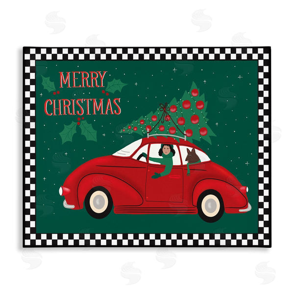 stupell industries Darlene Seale | Merry Christmas Greeting Woman Sports Car Christmas Tree Wall Art