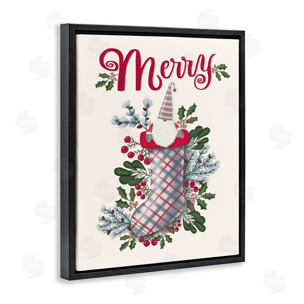 Stupell Industries Darlene Seale | Merry Sentiment Christmas Gnome In Plaid Holly Stocking Wall Art