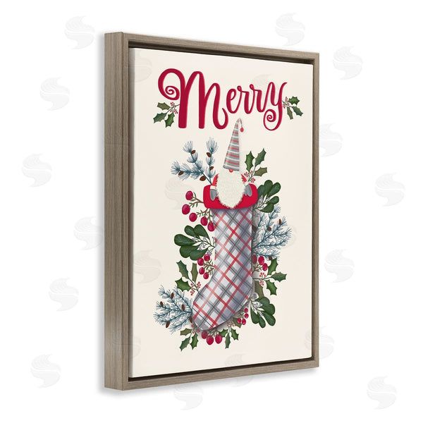 Stupell Industries Darlene Seale | Merry Sentiment Christmas Gnome In Plaid Holly Stocking Wall Art
