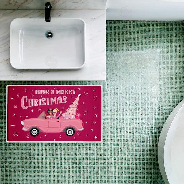 Stupell Industries Darlene Seale | Midcentury Pink Christmas Plush Bath Mat