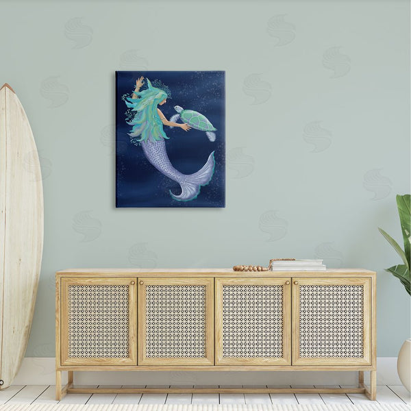 Stupell Industries Darlene Seale | Nautical Mermaid Swimming Tortoise Wall Art