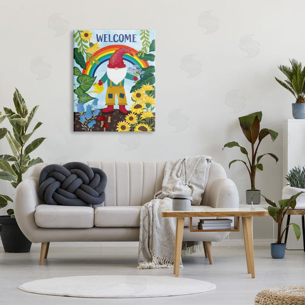 Stupell Industries Darlene Seale | Rainbow Welcome Garden Gnome Sunflowers Mushrooms Wall Art