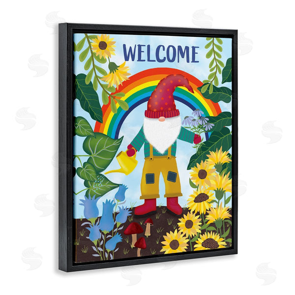 Stupell Industries Darlene Seale | Rainbow Welcome Garden Gnome Sunflowers Mushrooms Wall Art