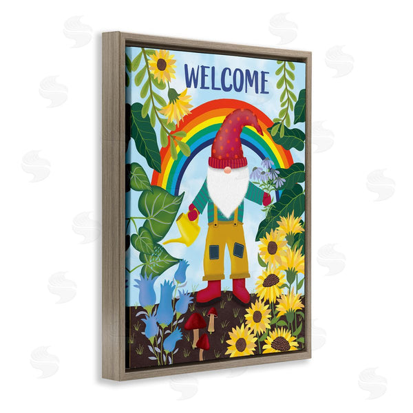Stupell Industries Darlene Seale | Rainbow Welcome Garden Gnome Sunflowers Mushrooms Wall Art