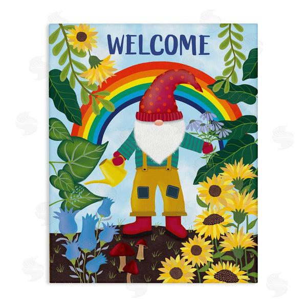 stupell industries Darlene Seale | Rainbow Welcome Garden Gnome Sunflowers Mushrooms Wall Art