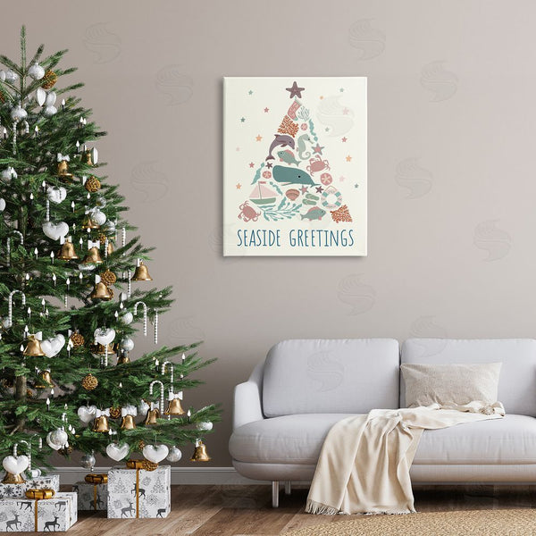 Stupell Industries Darlene Seale | Seaside Greetings Aquatic Animals Botanicals Christmas Tree Wall Art